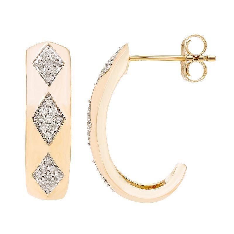 The Regal Collection 10k Gold 1/4 Carat T.W. Diamond J-Hoop Earrings, Womens, White Product Image