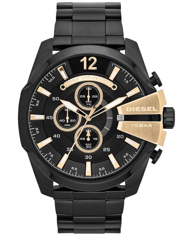 Diesel Mens Chronograph Mega Chief Black Ion-Plated Stainless Steel Bracelet Watch 51x59mm DZ4338 Product Image