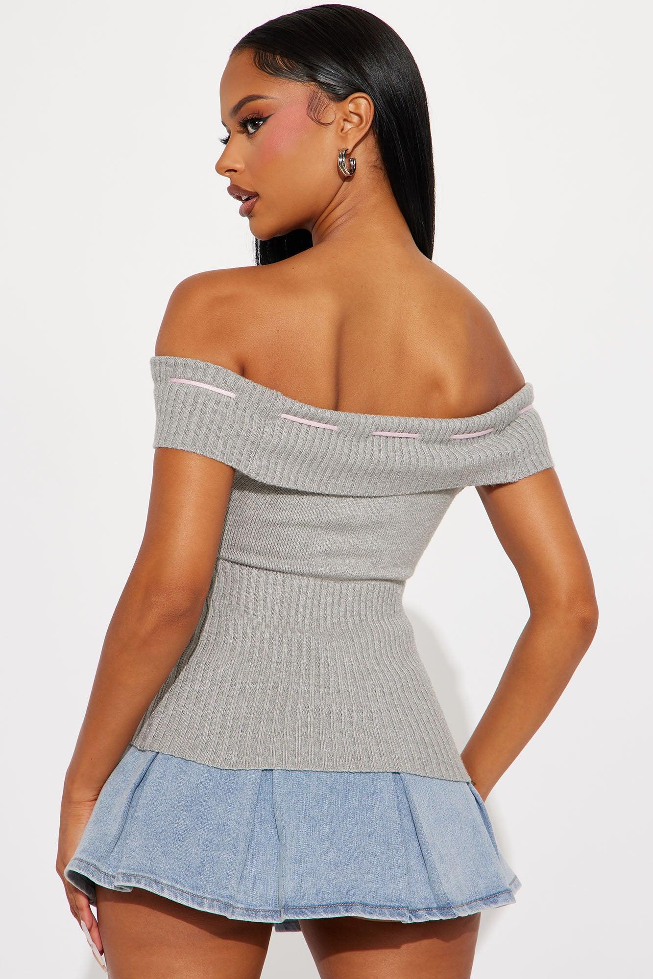 Girly Pop Off Shoulder Sweater Top - Grey/combo Product Image