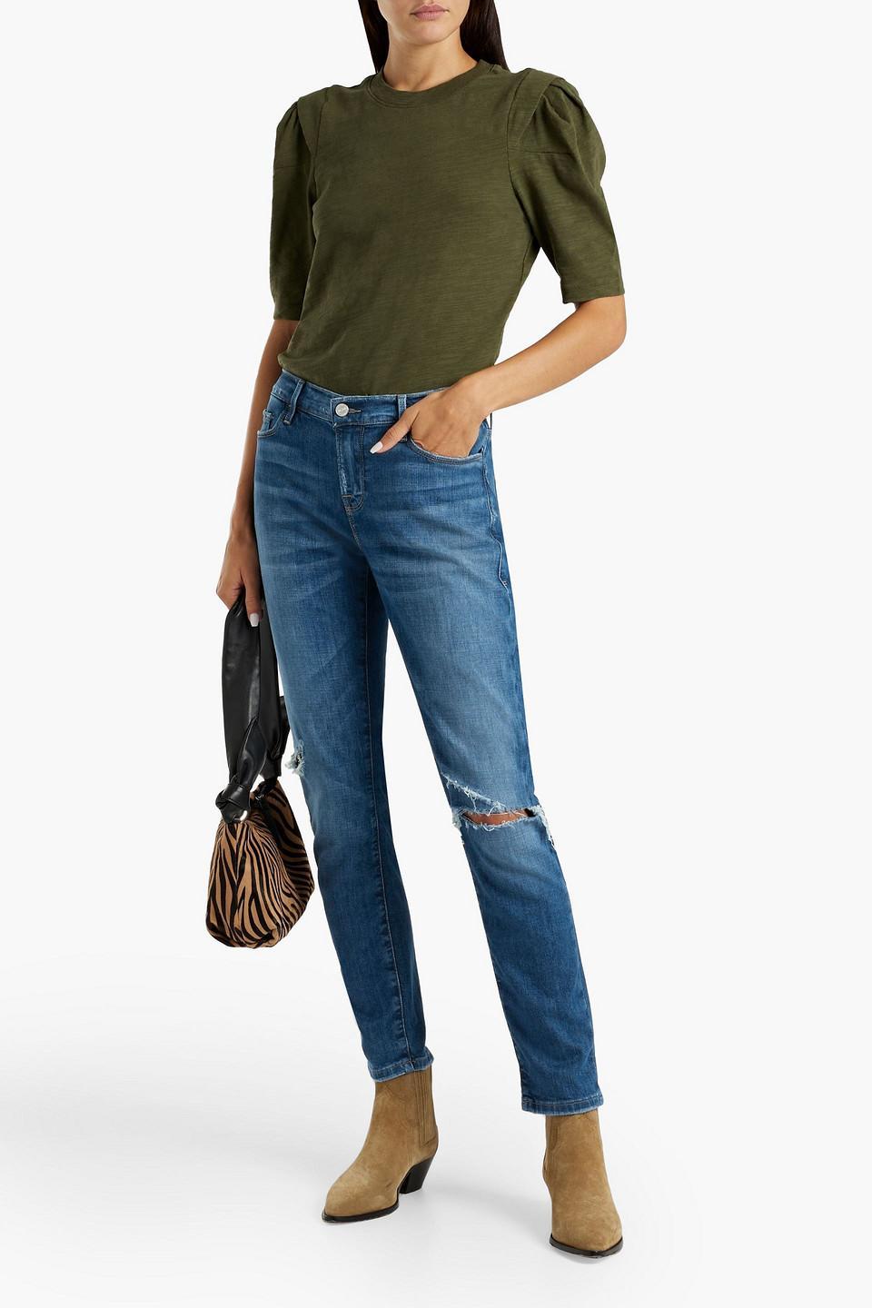 Distressed Mid-rise Straight-leg Jeans In Mid Denim Product Image