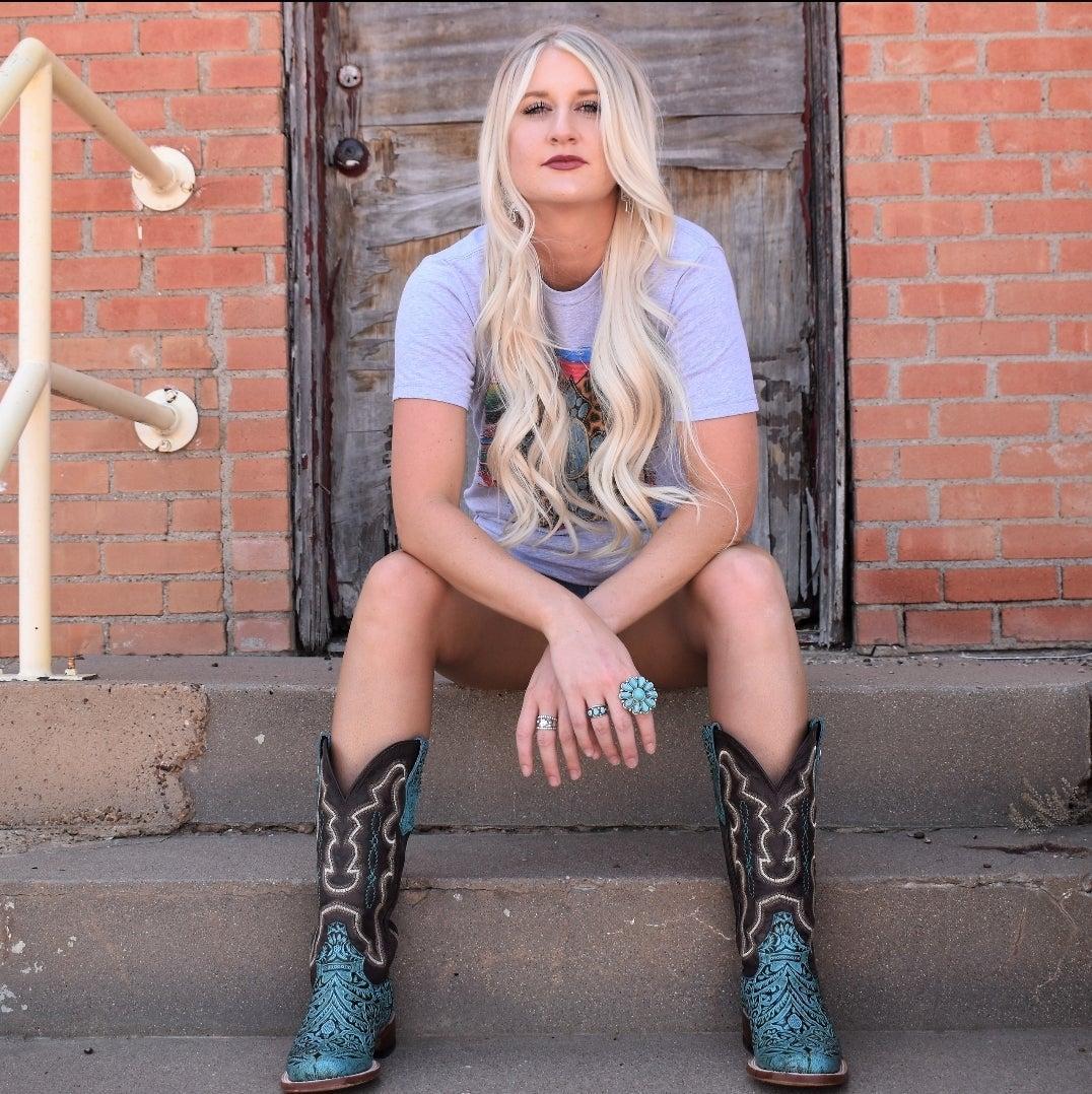 Turquoise Tooled Leather Boots Product Image