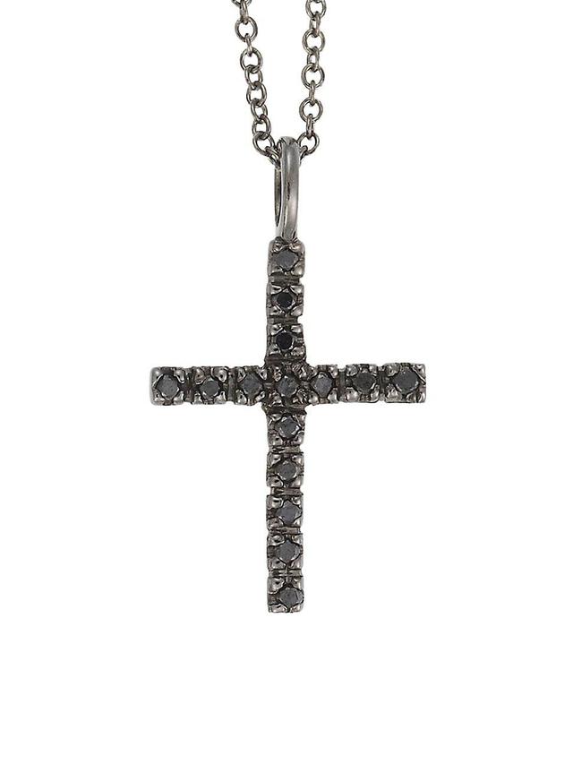 Womens Classic 18K White Gold & Black Diamond Cross Pendant Necklace Product Image