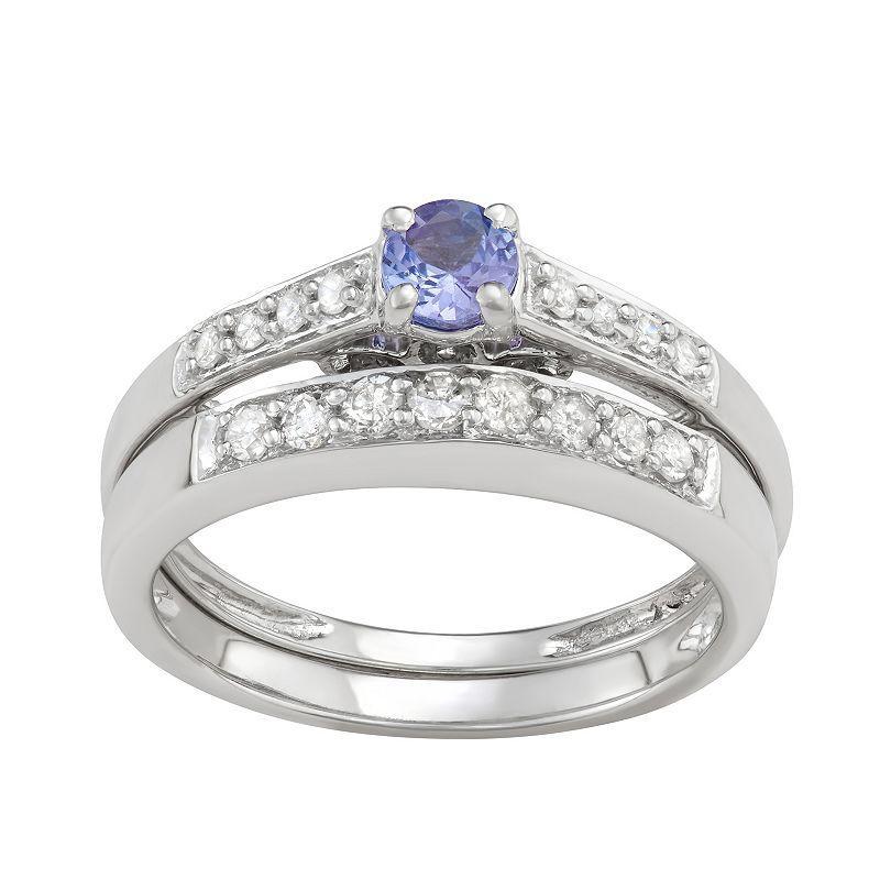 10k White Gold 1/3 Carat T.W. Diamond & Tanzanite Engagement Ring Set, Womens 10k Whgold Product Image