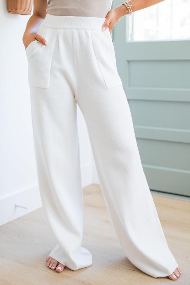 Let's Debrief Ivory Wide Leg Sweater Pants Product Image