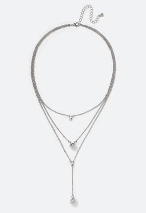 Lana 3 Rows Metal Beads And Glass Stone Drops Necklace Product Image