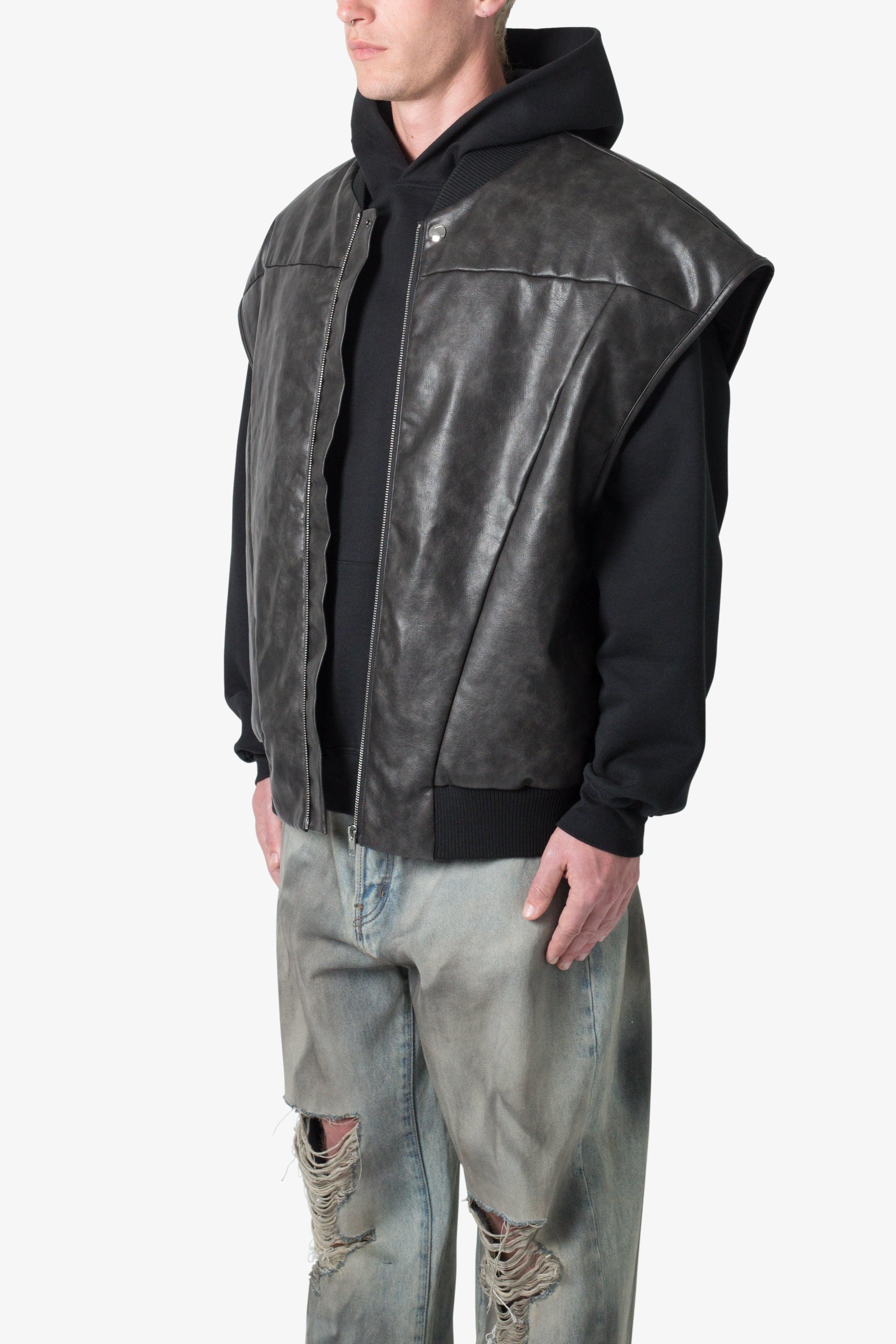 Leather Bomber Vest - Black Product Image