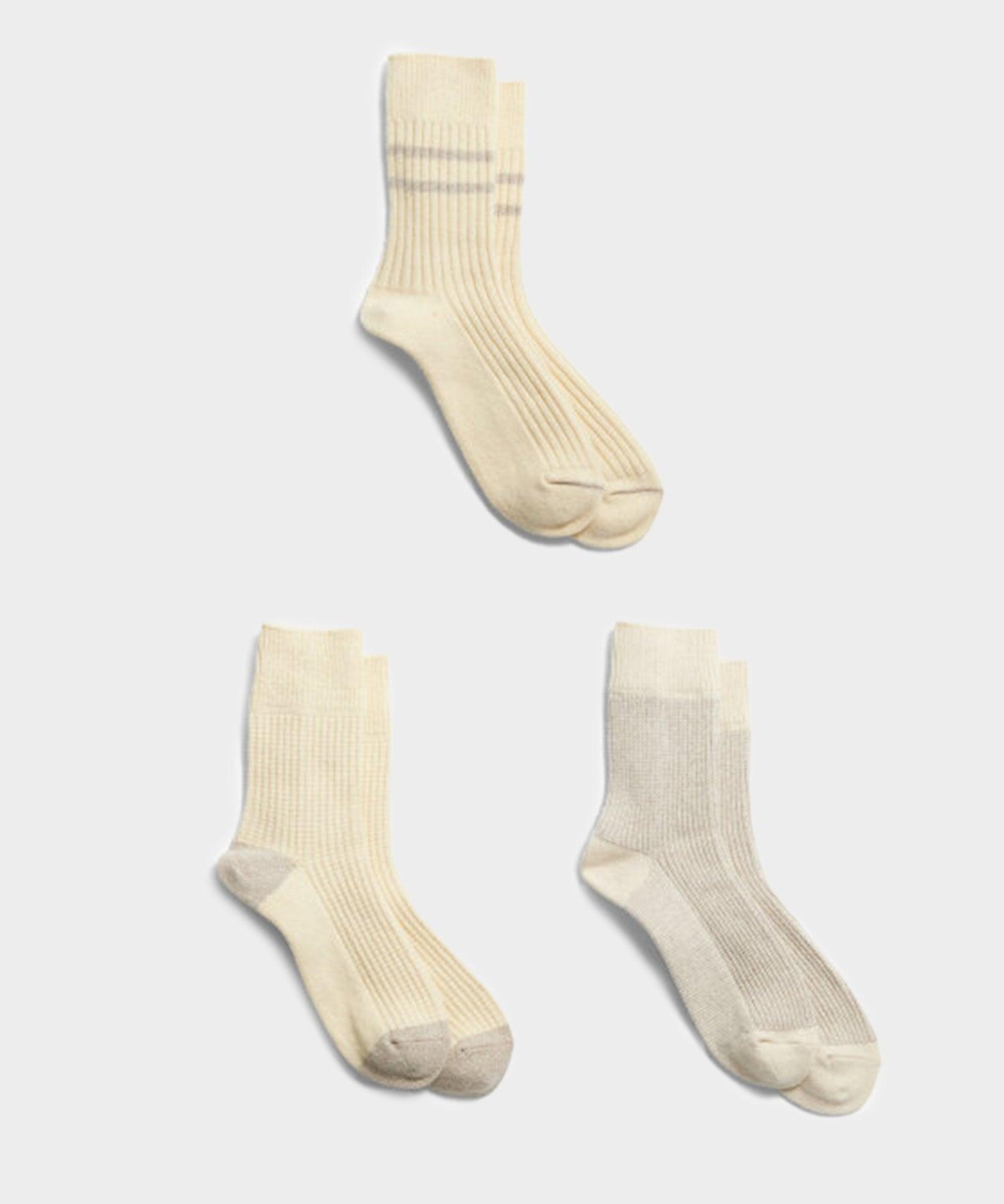 RoToTo Special Trio Socks in Off White / Grey Product Image