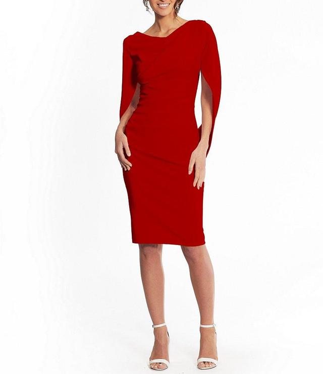 Betsy & Adam Drape Back Detail 3/4 Sleeve Ruched Front Stretch Sheath Dress Product Image