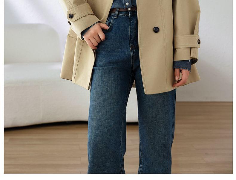 Stand Collar Plain Panel Button Trench Coat Product Image