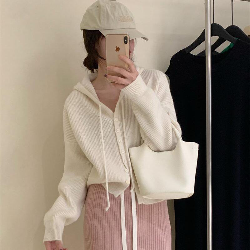 Plain Hooded Ribbed Cardigan product image