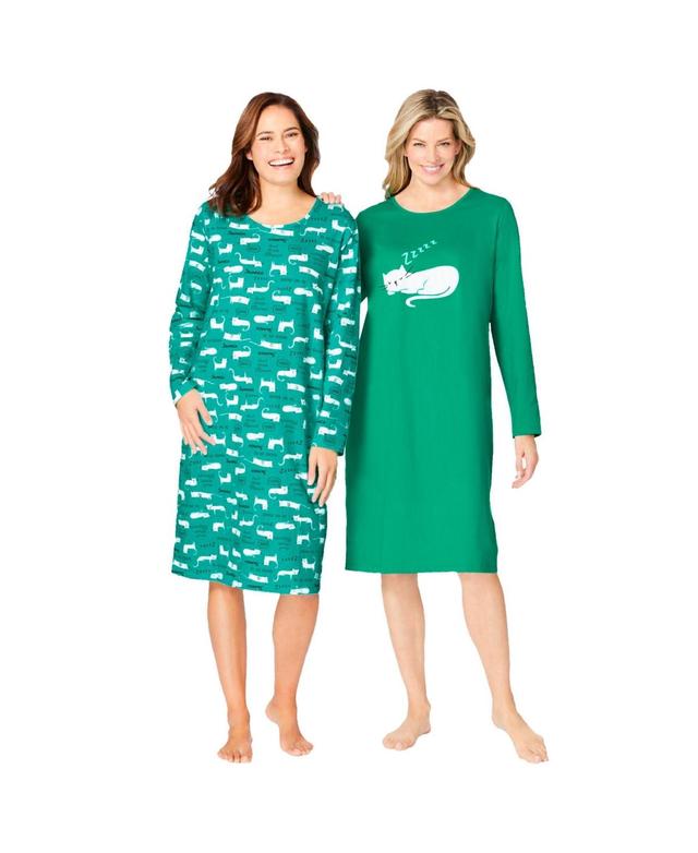 Dreams & Co. Womens 2-Pack Long-Sleeve Sleepshirt Product Image