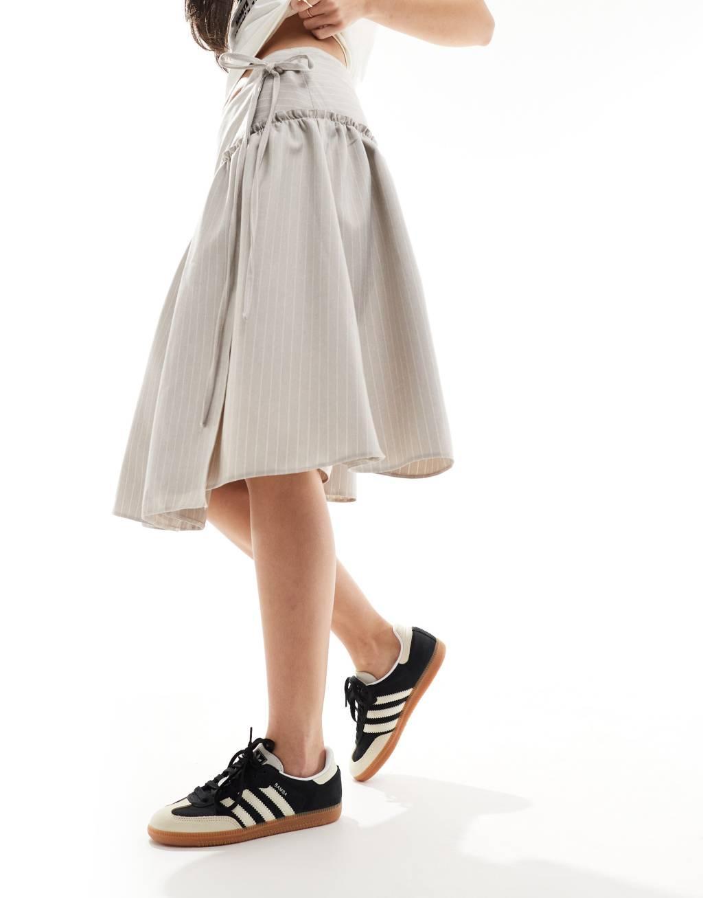 COLLUSION wrap tailored skirt in gray pinstripe Product Image