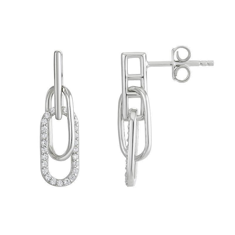 Sterling Silver Cubic Zirconia Paperclip Link Drop Earrings, Womens Product Image