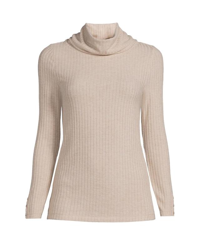 Lands End Womens Plus Size Long Sleeve Wide Rib Cowl Neck Tee Product Image