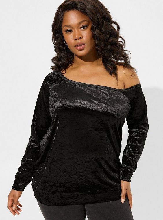 Crushed Velvet Off Shoulder Sweatshirt Product Image