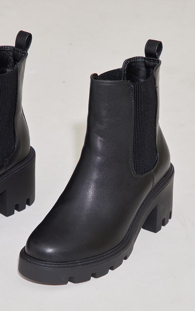 Black Wide Fit PU Chunky Chelsea Ankle Boots Product Image