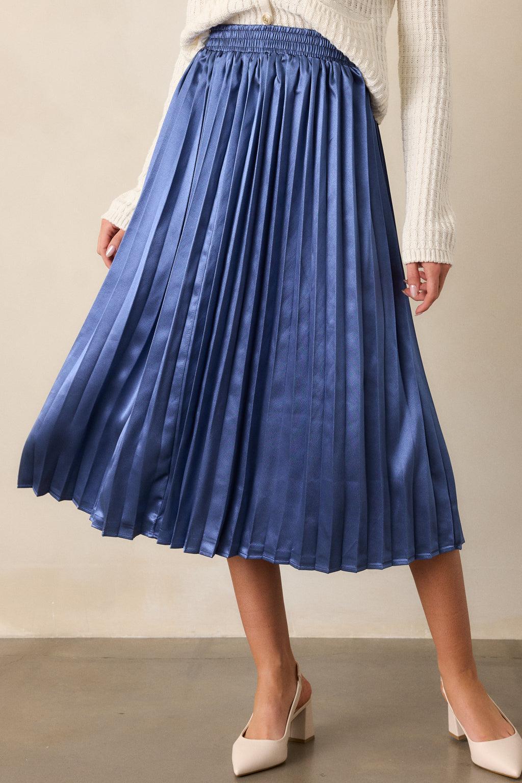 Lost In The Stars Dusty Blue Pleated Midi Skirt Product Image