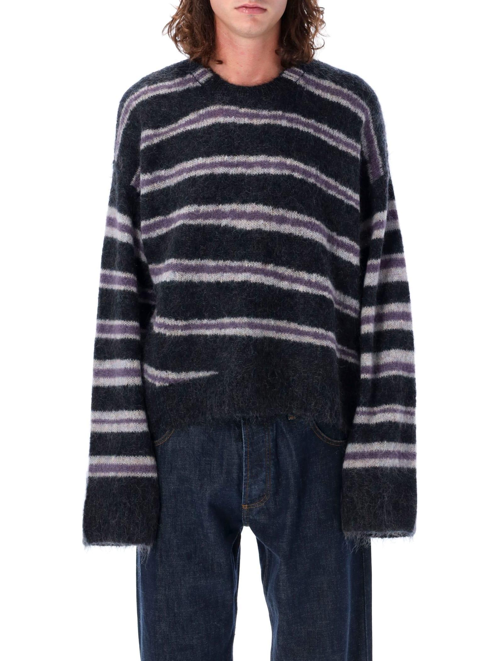 Brushed Intarsia Stripe Crewneck Sweater In Black Product Image