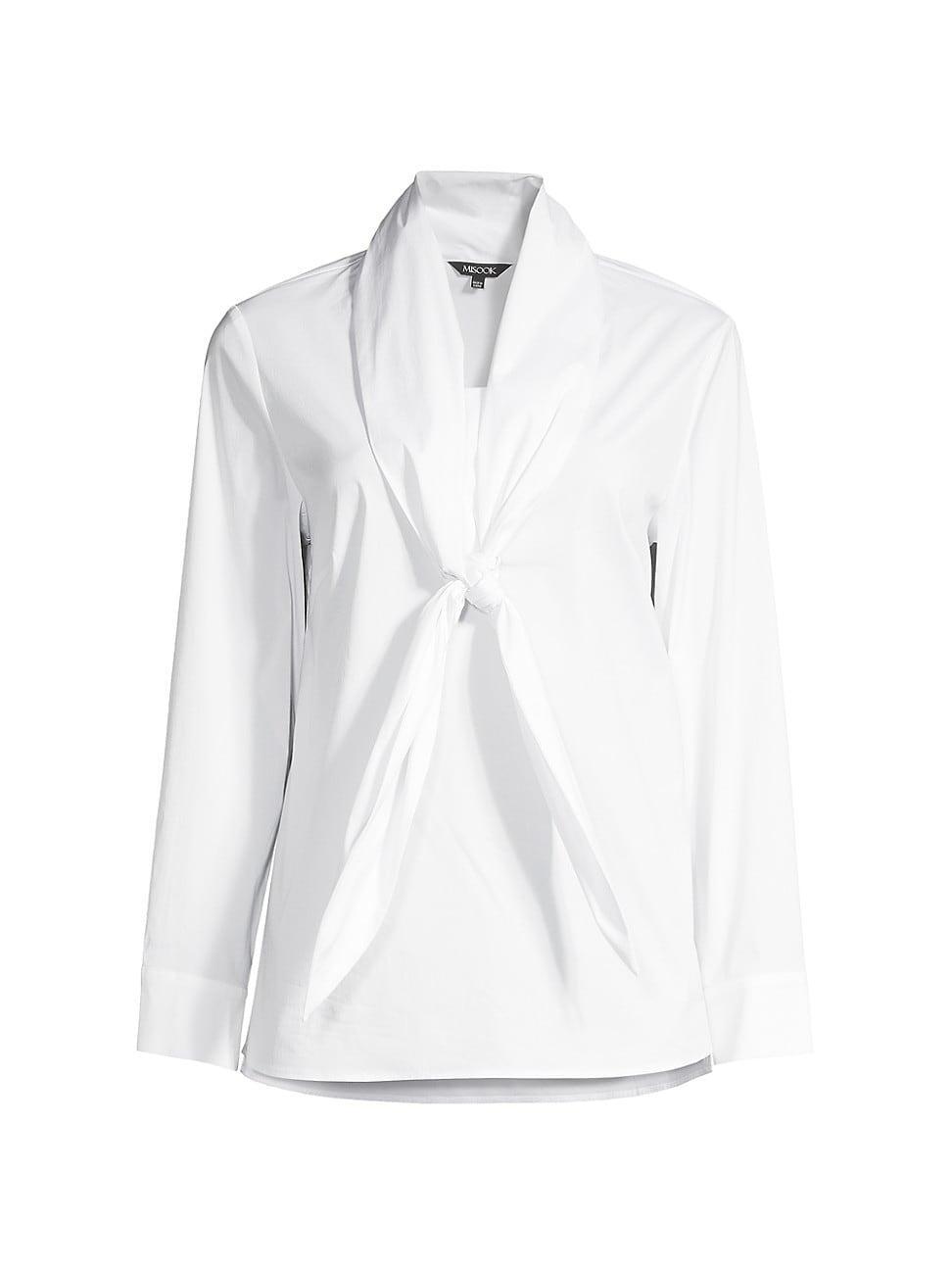 Womens Cotton Poplin Tie-Neck Blouse Product Image