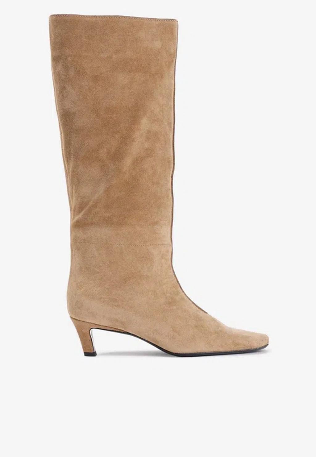 55 Knee-high Suede Boots In Beige product image