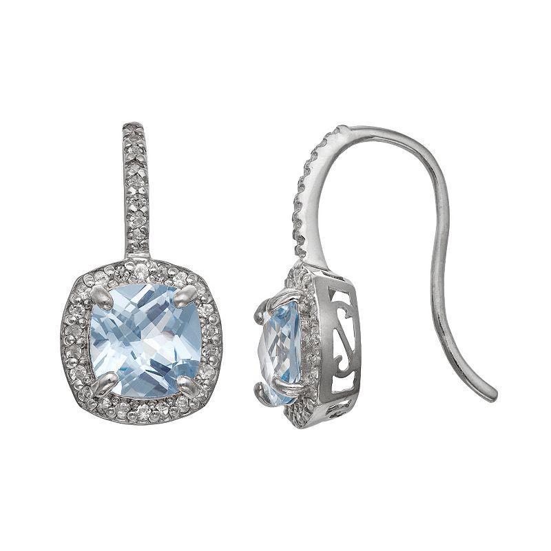 Designs by Gioelli Sterling Silver Lab-Created Aquamarine and Lab-Created White Sapphire Halo Drop Earrings, Womens, Multi Product Image