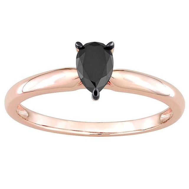 Stella Grace 14k Rose Gold 1/2 Carat T.W Pear Cut Black Diamond Solitaire Engagement Ring, Womens Product Image