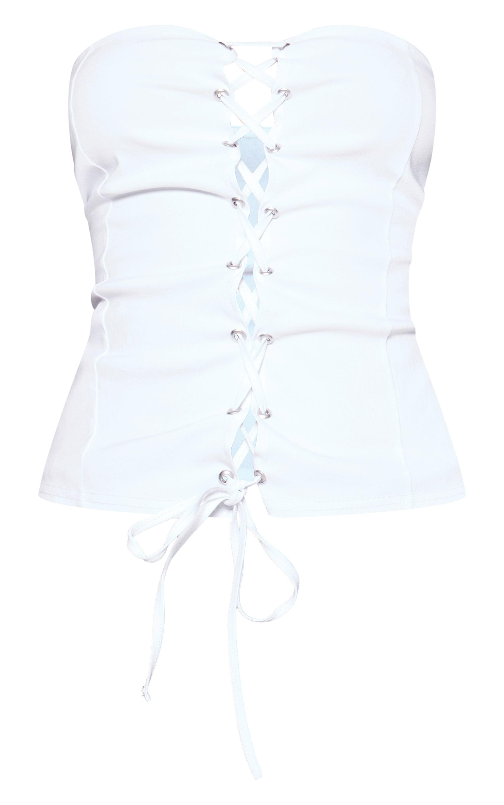 White Bengaline Lace Up Bandeau Long Top Product Image