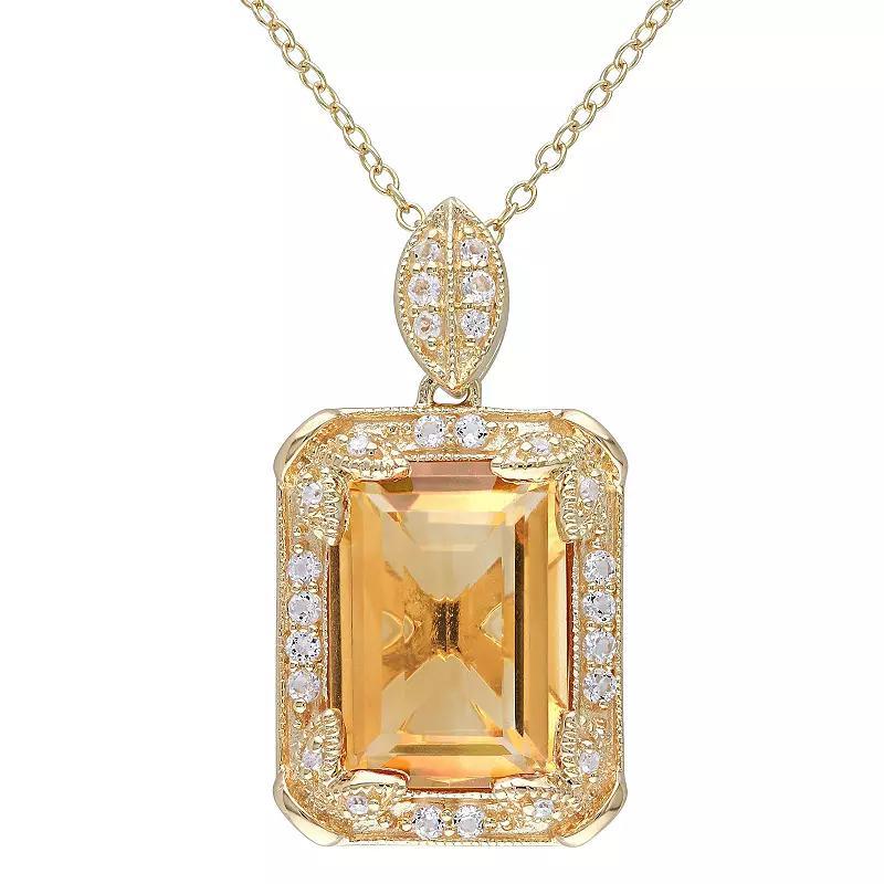 Stella Grace 18k Gold Over Silver Citrine, White Topaz & Diamond Accent Halo Pendant Necklace, Womens Gold Tone Product Image