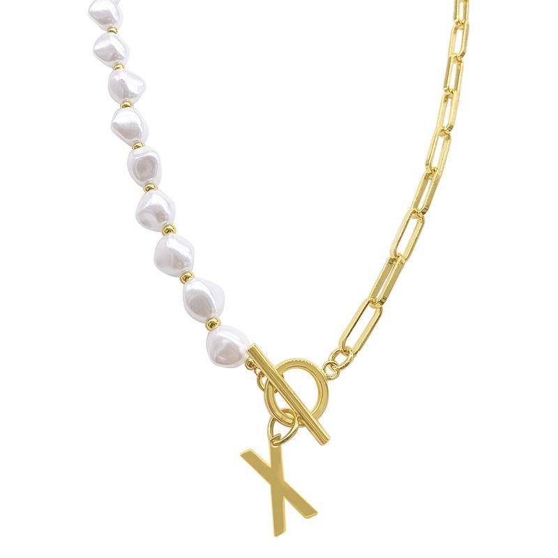 Adornia Simulated Pearl & Paperclip Chain Initial Toggle Necklace, Womens, Gold Product Image