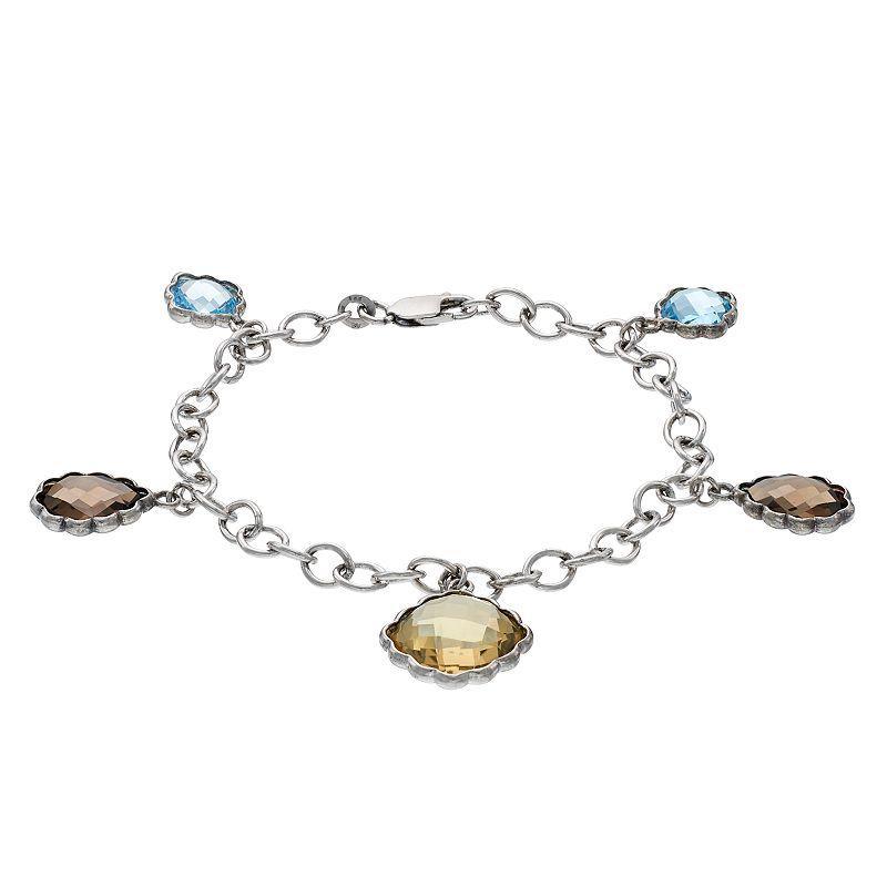 Sterling Silver Gemstone Charm Bracelet, Womens Product Image