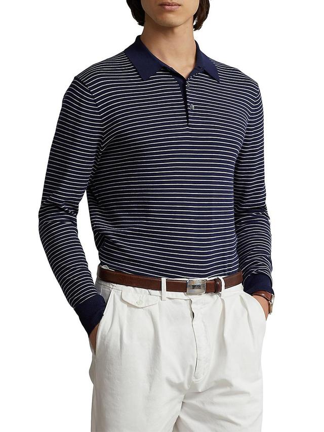 Mens Stripe Knit Long-Sleeve Polo Shirt Product Image