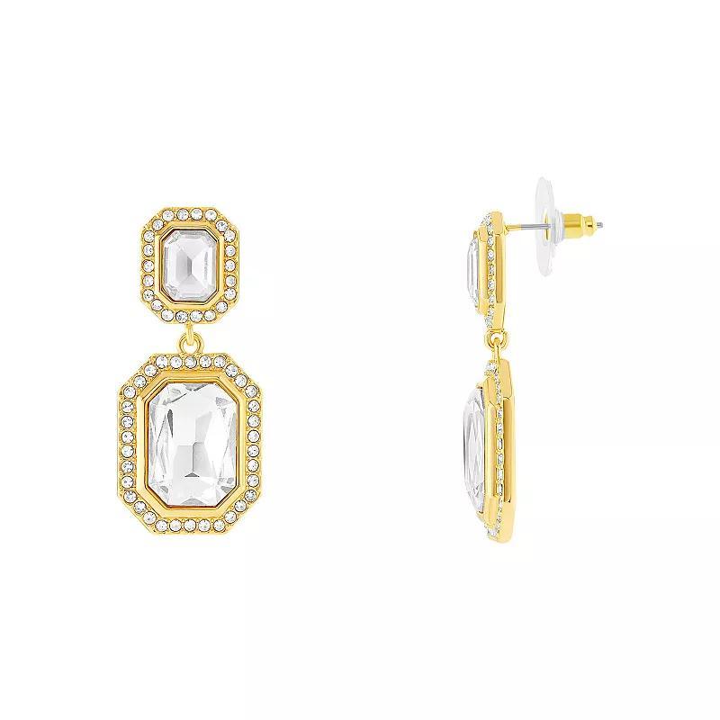 Emberly Double Glass Emerald Cut Drop Earrings, Womens, Gold Product Image