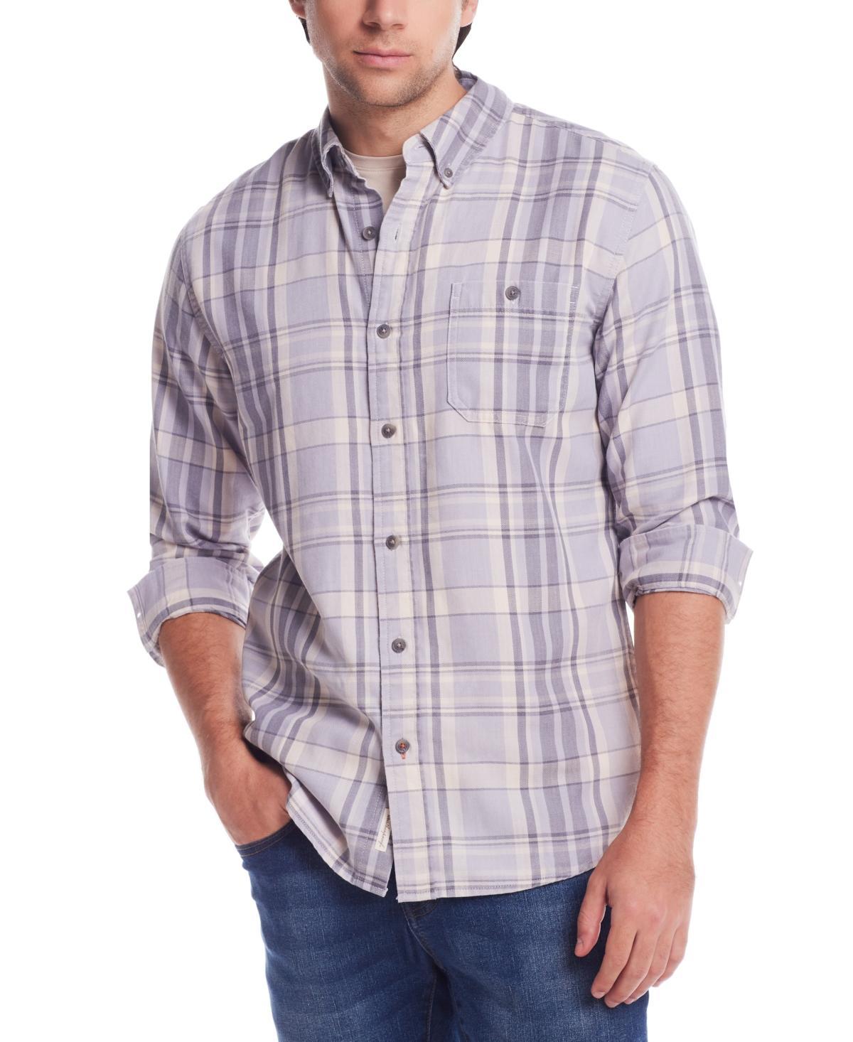 Weatherproof Vintage Mens Long Sleeve Button-Down Burnout Plaid Flannel Shirt Product Image