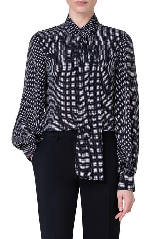 Akris punto Pin Dot Tie Neck Silk Blouse Product Image