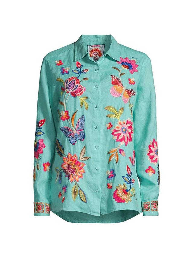 Womens Gracey Floral Embroidered Linen Shirt Product Image