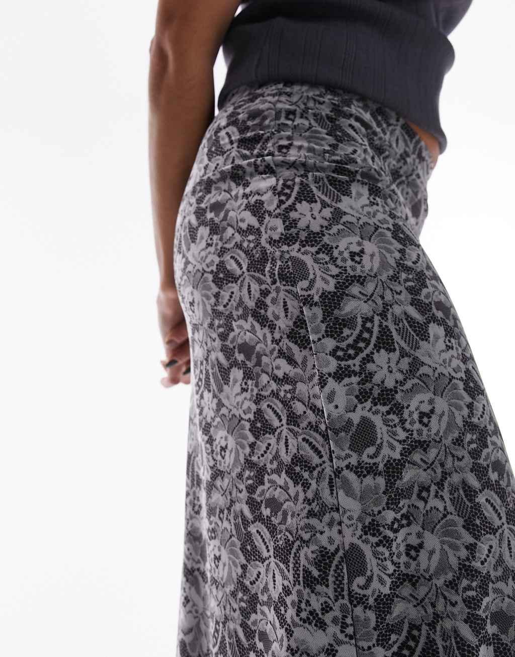 Topshop mesh lace print jersey maxi skirt in mono Product Image