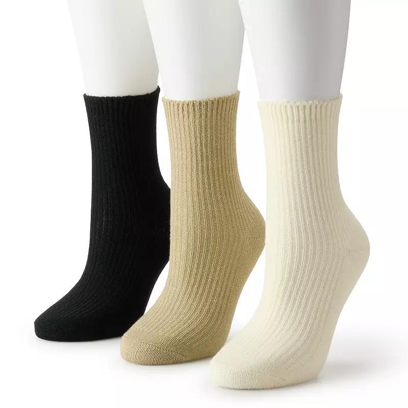 Womens GOLDTOE 3-pack Ribbed Quarter Socks Set Green Product Image