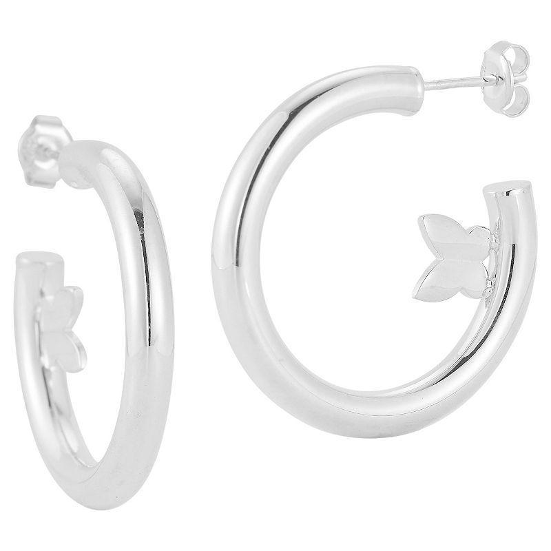 Sunkissed Sterling Butterfly Hoop Earrings, Womens, Silver Tone Product Image