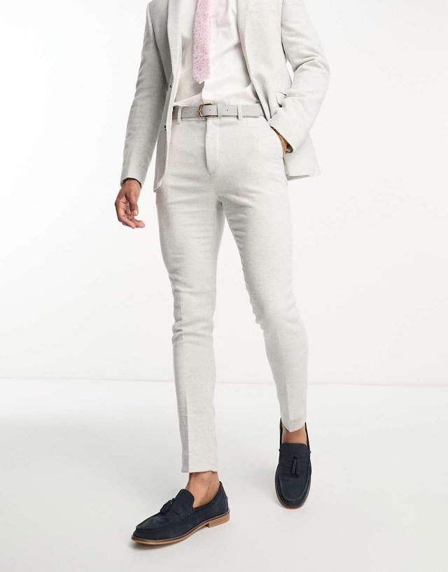 ASOS DESIGN Wedding skinny wool mix suit pants in mint green herringbone Product Image