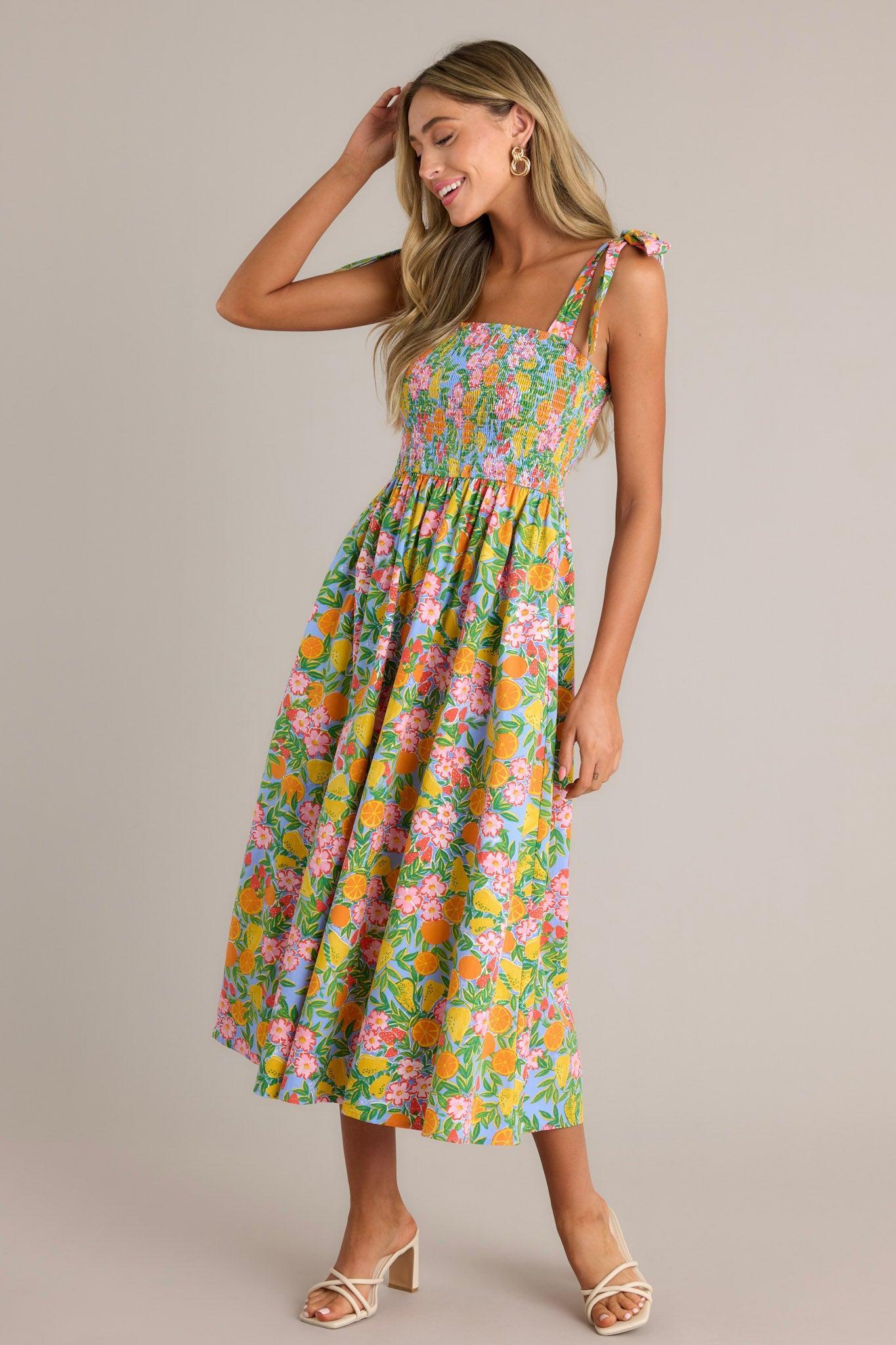 The Power Of Love Green Multi Floral Midi Dress Product Image