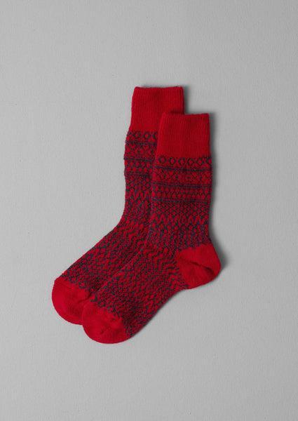 Nishiguchi Kutsushita Wool Jacquard Socks | Red Product Image