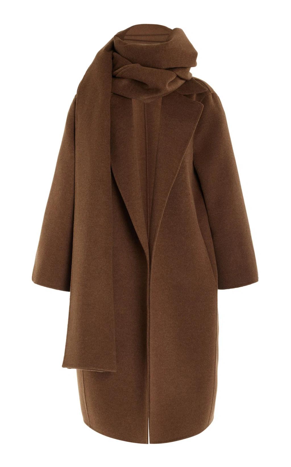 OSCAR DE LA RENTA Scarf-detailed Wool-cashmere Coat In Brown Product Image