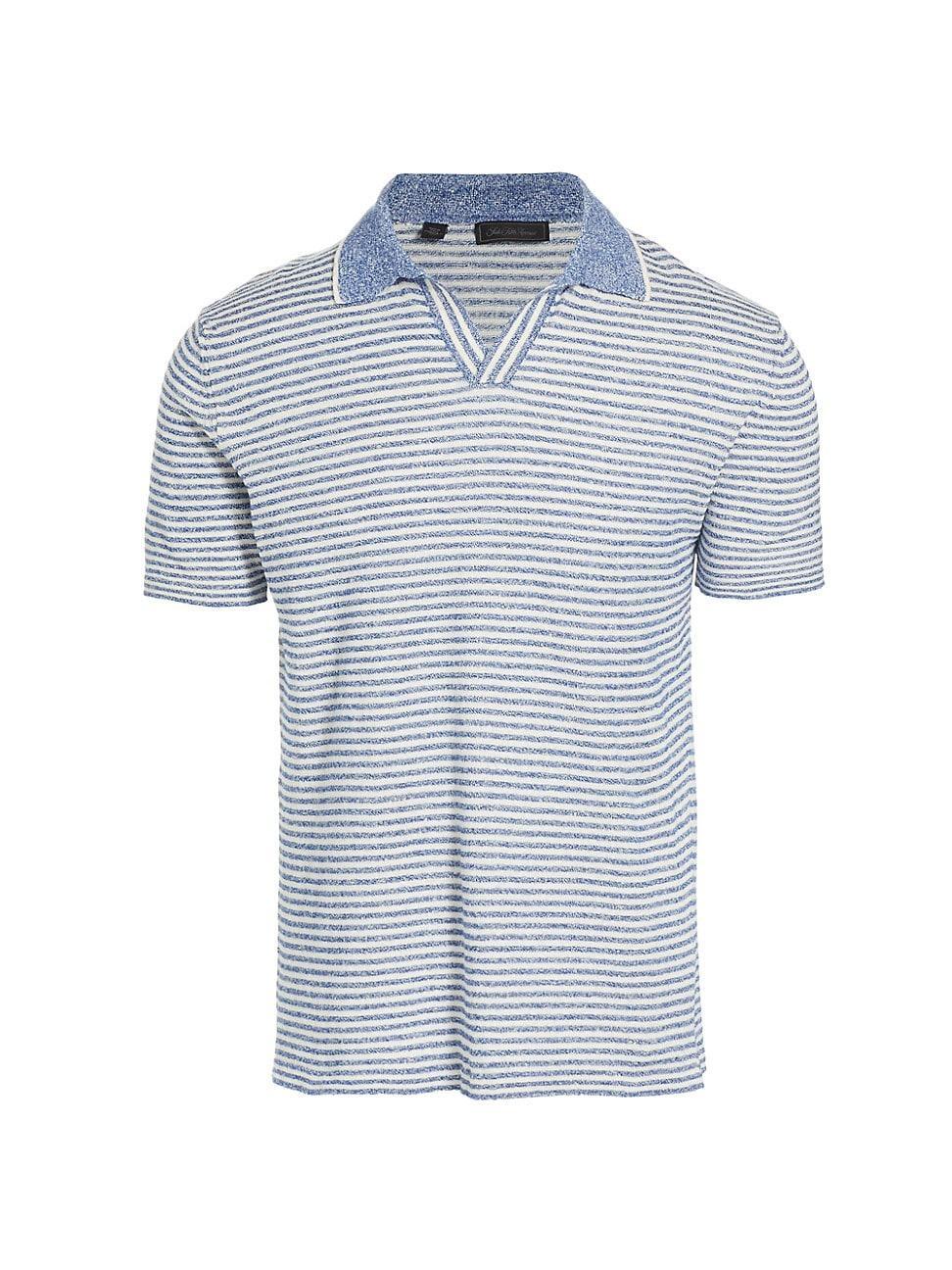 Mens COLLECTION Beach Striped Linen & Cotton Knit Polo Shirt Product Image