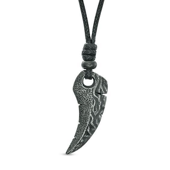 Men's Textured Tooth Pendant in Stainless Steel with Black IP - 22" Product Image