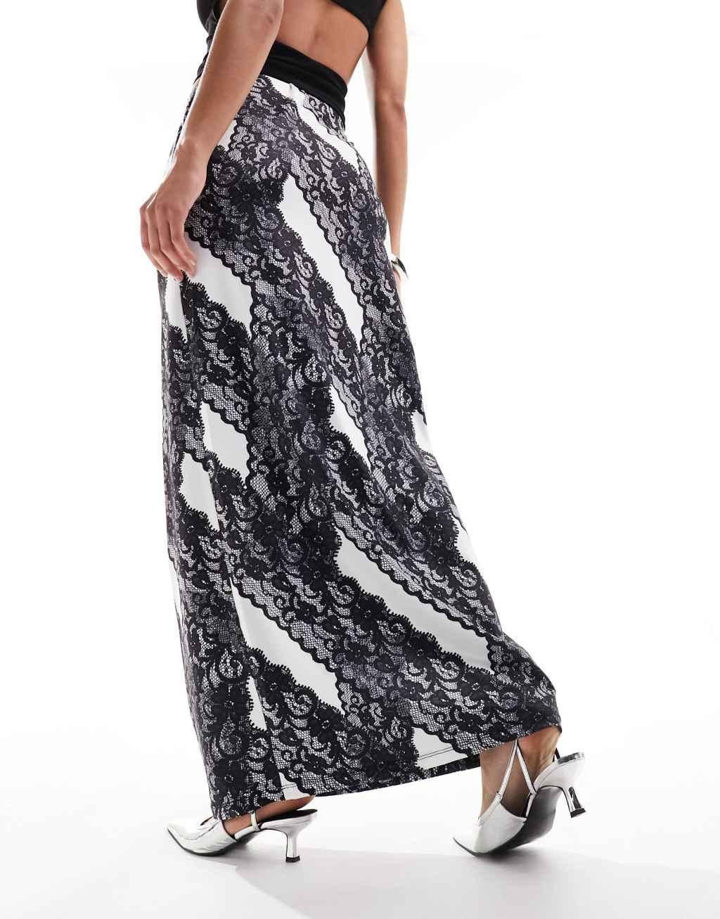 Vero Moda lace print jersey maxi skirt in mono Product Image