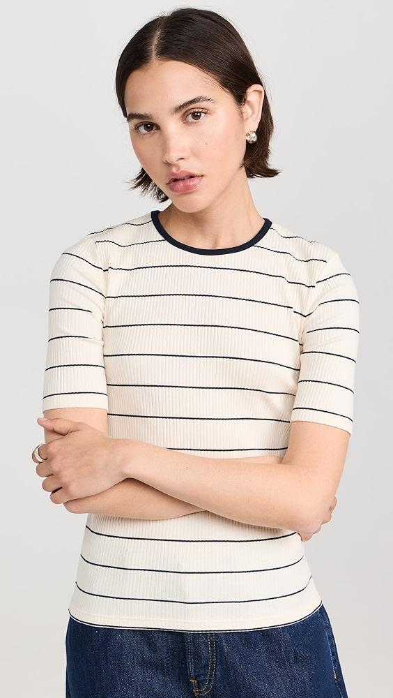 Vince Rib Stripe Elbow Sleeve Crew Tee | Shopbop Product Image