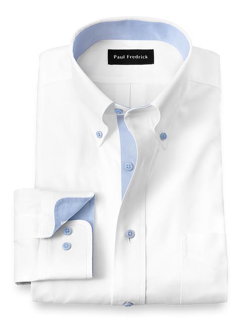 Comfort Stretch Non-Iron Solid Dress Shirt With Contrast Trim - White/blue Product Image