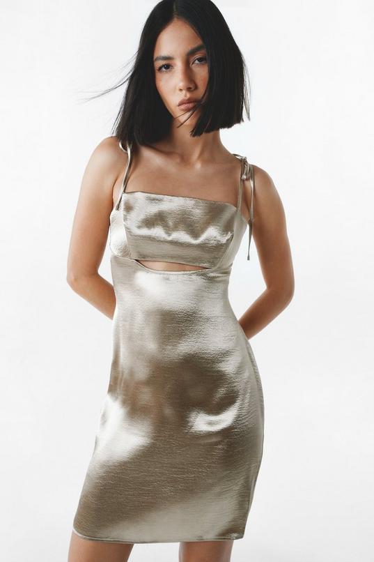 Hammered Satin Tie Shoulder Mini Slip Dress Product Image