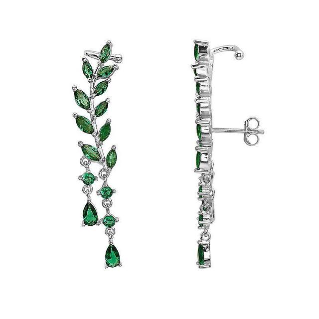 Sterling Silver Cubic Zirconia Leaves Drop Earrings, Womens Product Image