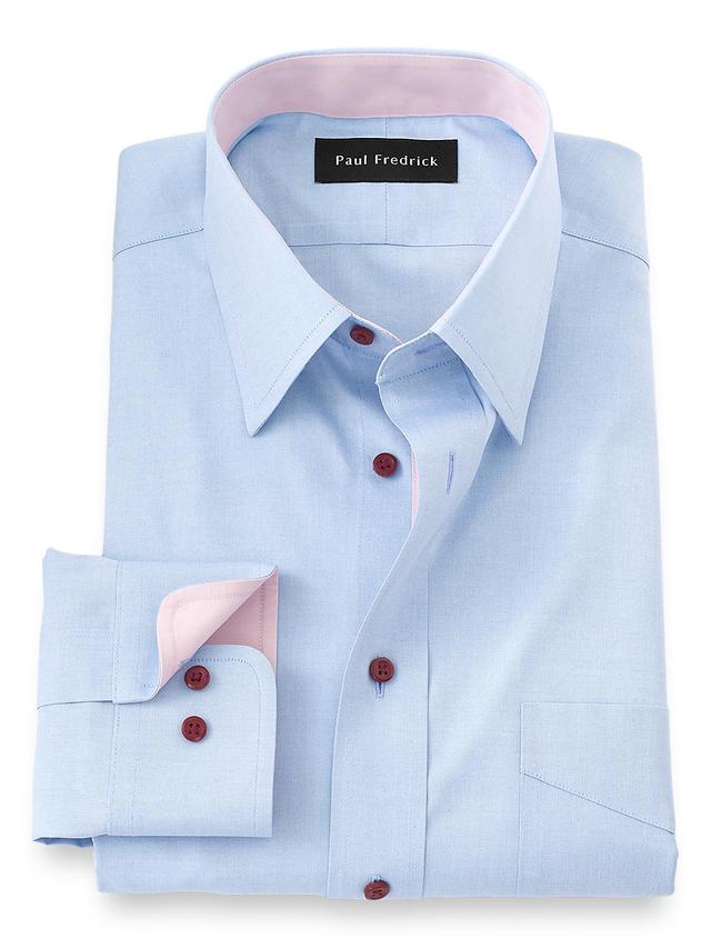 Non-Iron Cotton Solid Dress Shirt With Contrast Trim - Blue Product Image